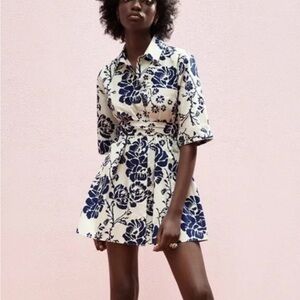 ZARA Women's Button Front Floral Minnie Dress w/ Waist Tie
